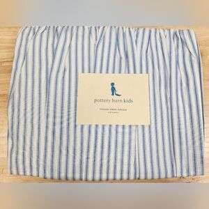 Pottery Barn Kids Ticking Striped Crib Bed Skirt Blue 28"x52" 100% Cotton NOS